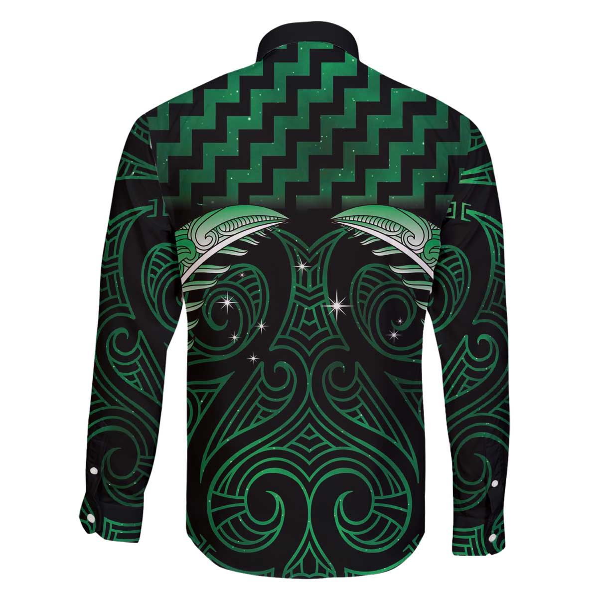 Green Matariki New Zealand Family Matching Off The Shoulder Long Sleeve Dress and Hawaiian Shirt Maori Poutama Galaxy Vibes LT14 - Polynesian Pride