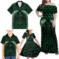 Green Matariki New Zealand Family Matching Off Shoulder Maxi Dress and Hawaiian Shirt Maori Poutama Galaxy Vibes LT14 - Polynesian Pride