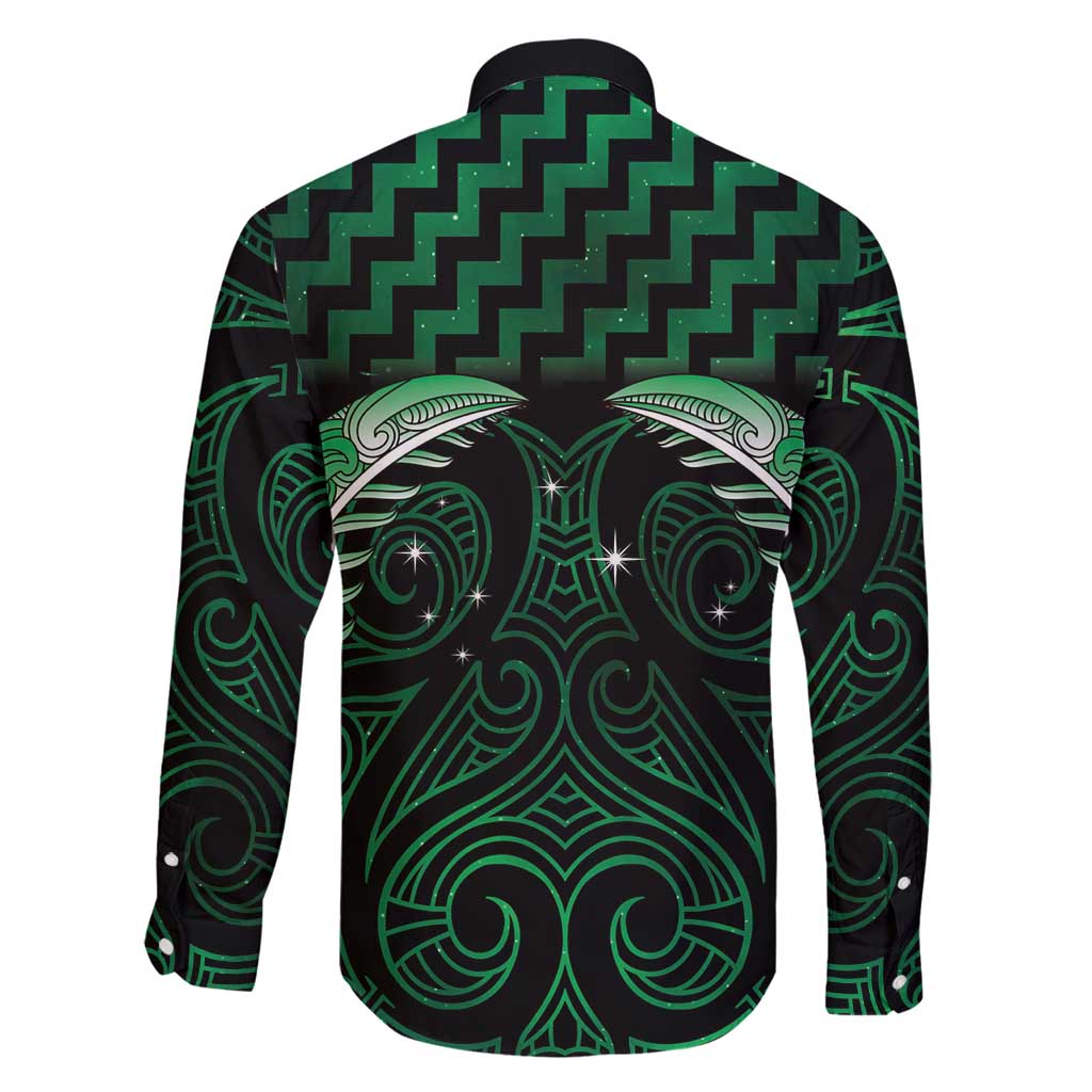 Green Matariki New Zealand Family Matching Off Shoulder Maxi Dress and Hawaiian Shirt Maori Poutama Galaxy Vibes LT14 - Polynesian Pride