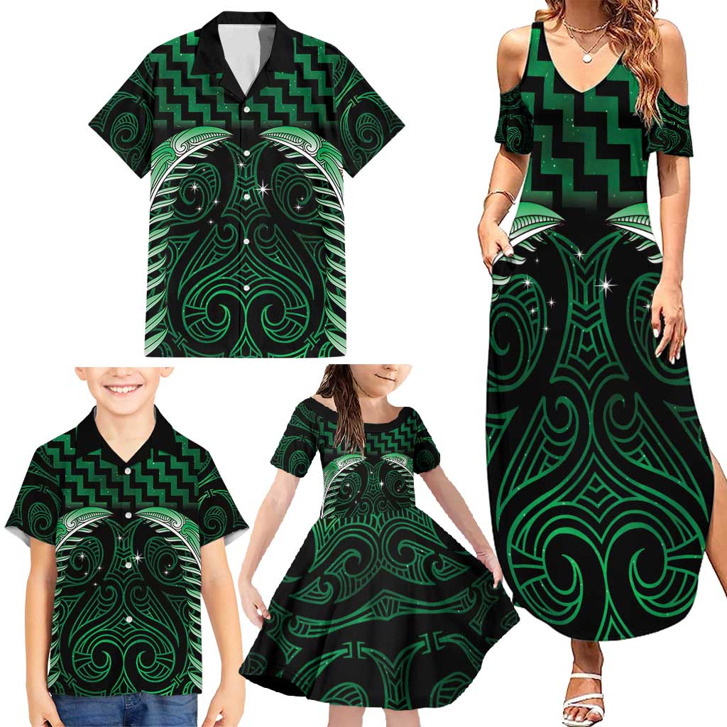 Green Matariki New Zealand Family Matching Summer Maxi Dress and Hawaiian Shirt Maori Poutama Galaxy Vibes LT14 - Polynesian Pride