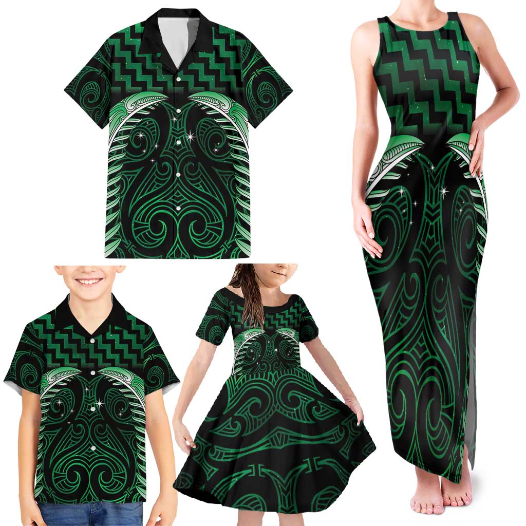 Green Matariki New Zealand Family Matching Tank Maxi Dress and Hawaiian Shirt Maori Poutama Galaxy Vibes LT14 - Polynesian Pride