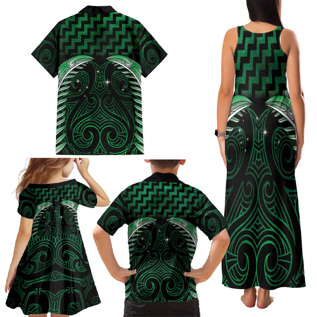 Green Matariki New Zealand Family Matching Tank Maxi Dress and Hawaiian Shirt Maori Poutama Galaxy Vibes LT14 - Polynesian Pride