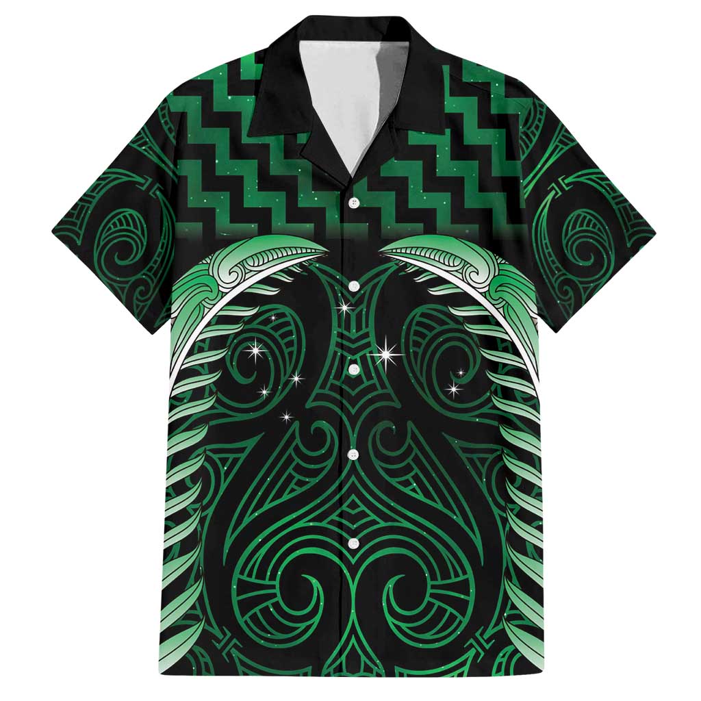 Green Matariki New Zealand Family Matching Tank Maxi Dress and Hawaiian Shirt Maori Poutama Galaxy Vibes LT14 Dad's Shirt - Short Sleeve Green - Polynesian Pride