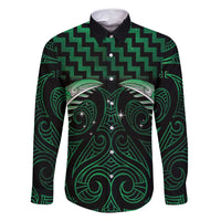 Green Matariki New Zealand Family Matching Tank Maxi Dress and Hawaiian Shirt Maori Poutama Galaxy Vibes LT14 Dad's Shirt - Long Sleeve Green - Polynesian Pride