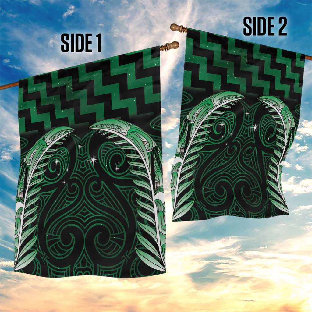 Green Matariki New Zealand Garden Flag Maori Poutama Galaxy Vibes LT14 - Polynesian Pride