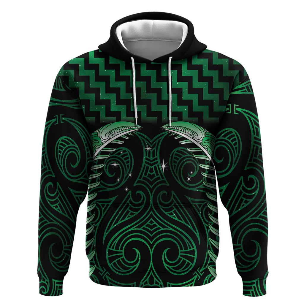 Green Matariki New Zealand Hoodie Maori Poutama Galaxy Vibes LT14 Pullover Hoodie Green - Polynesian Pride