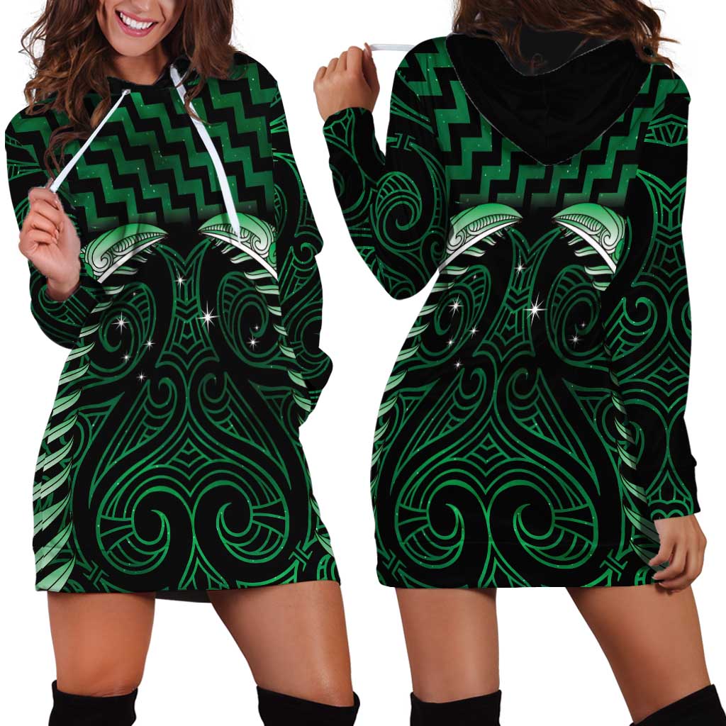 Green Matariki New Zealand Hoodie Dress Maori Poutama Galaxy Vibes LT14 - Polynesian Pride