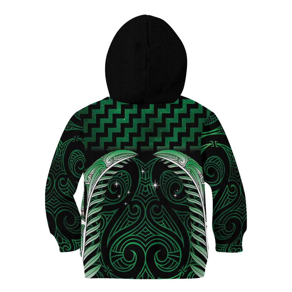 Green Matariki New Zealand Kid Hoodie Maori Poutama Galaxy Vibes LT14 - Polynesian Pride