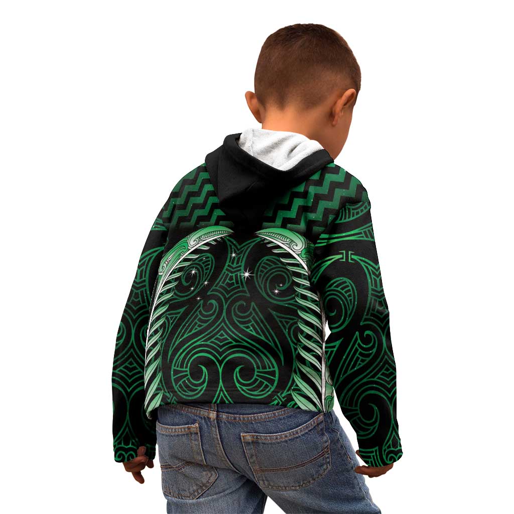 Green Matariki New Zealand Kid Hoodie Maori Poutama Galaxy Vibes LT14 - Polynesian Pride