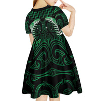 Green Matariki New Zealand Kid Short Sleeve Dress Maori Poutama Galaxy Vibes LT14 - Polynesian Pride