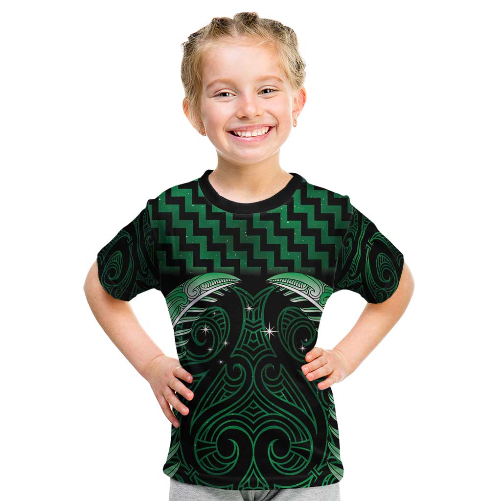 Green Matariki New Zealand Kid T Shirt Maori Poutama Galaxy Vibes LT14 Green - Polynesian Pride
