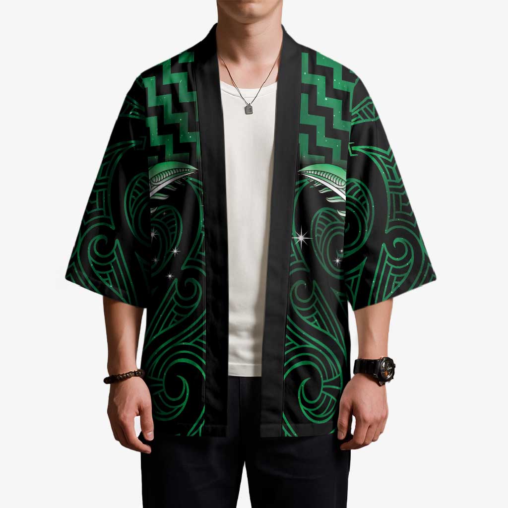 Green Matariki New Zealand Kimono Maori Poutama Galaxy Vibes - Polynesian Pride