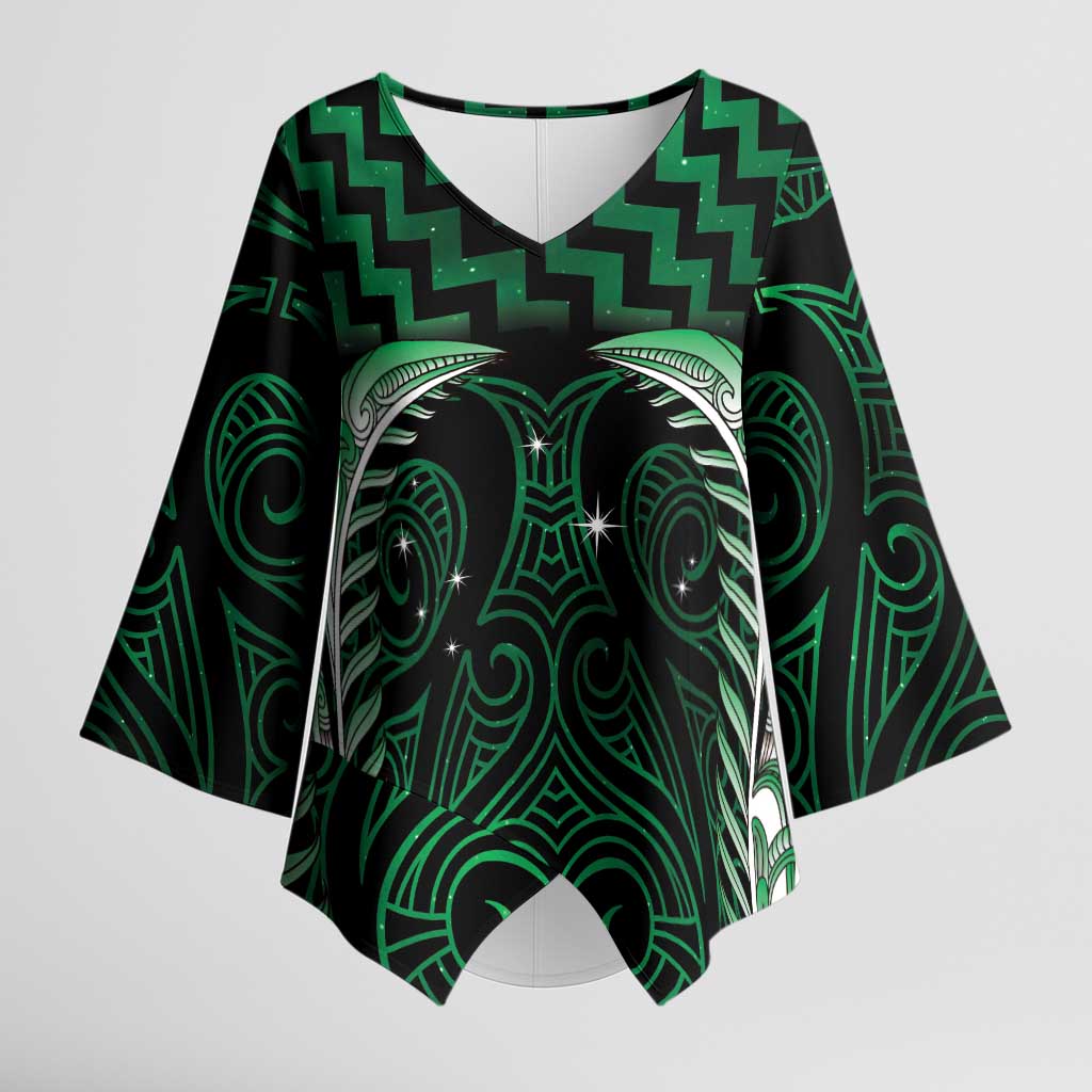 Green Matariki New Zealand Kimono Sleeve Blouse Maori Poutama Galaxy Vibes LT14 Female Green - Polynesian Pride