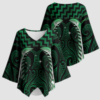 Green Matariki New Zealand Kimono Sleeve Blouse Maori Poutama Galaxy Vibes LT14 - Polynesian Pride