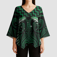 Green Matariki New Zealand Kimono Sleeve Blouse Maori Poutama Galaxy Vibes LT14 - Polynesian Pride