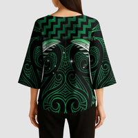 Green Matariki New Zealand Kimono Sleeve Blouse Maori Poutama Galaxy Vibes LT14 - Polynesian Pride