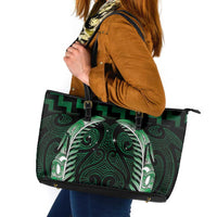 Green Matariki New Zealand Leather Tote Bag Maori Poutama Galaxy Vibes LT14 Green - Polynesian Pride