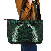 Green Matariki New Zealand Leather Tote Bag Maori Poutama Galaxy Vibes LT14 - Polynesian Pride