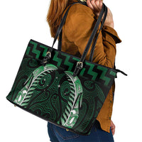 Green Matariki New Zealand Leather Tote Bag Maori Poutama Galaxy Vibes LT14 - Polynesian Pride
