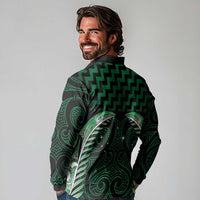 Green Matariki New Zealand Long Sleeve Polo Shirt Maori Poutama Galaxy Vibes LT14 - Polynesian Pride