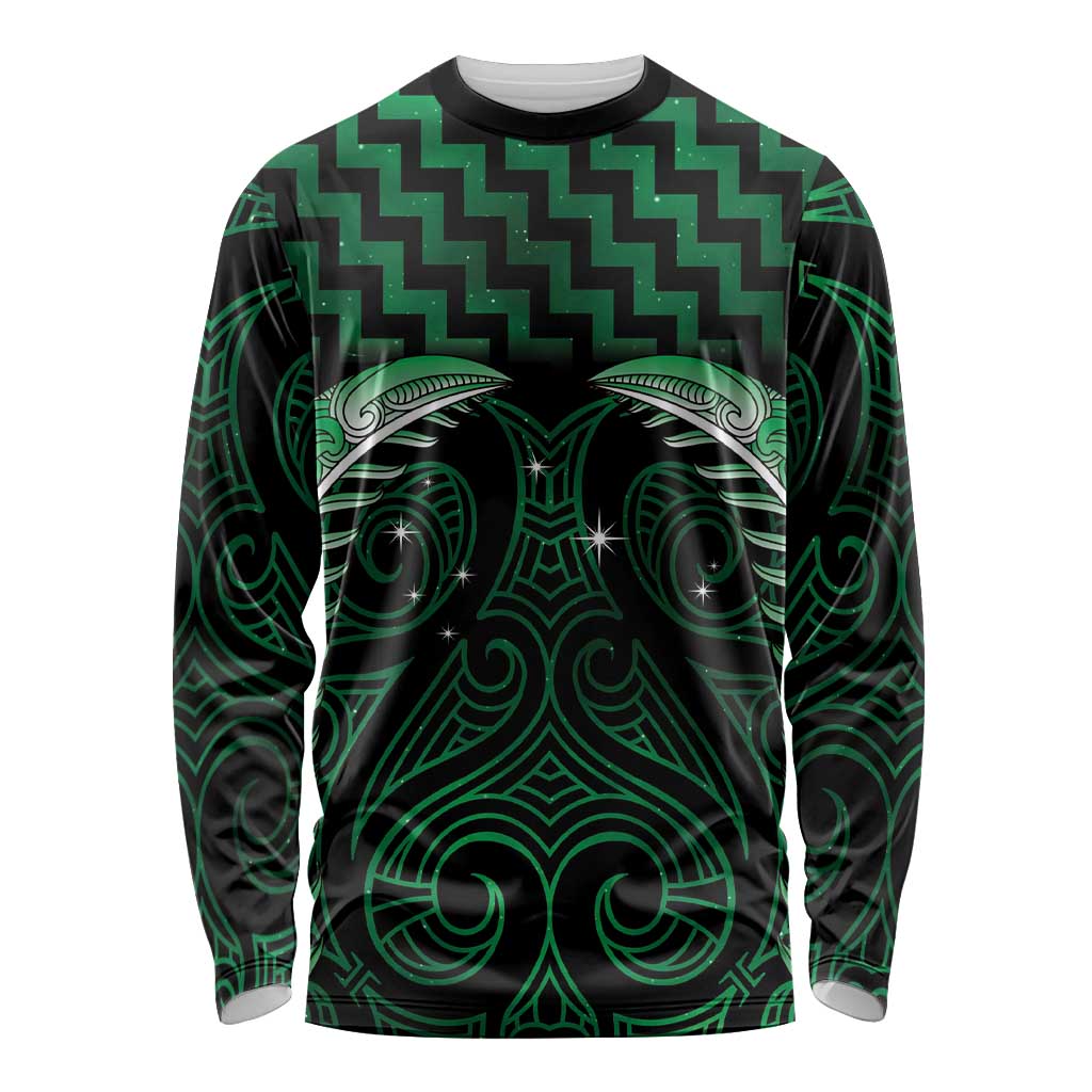 Green Matariki New Zealand Long Sleeve Shirt Maori Poutama Galaxy Vibes LT14 Unisex Green - Polynesian Pride