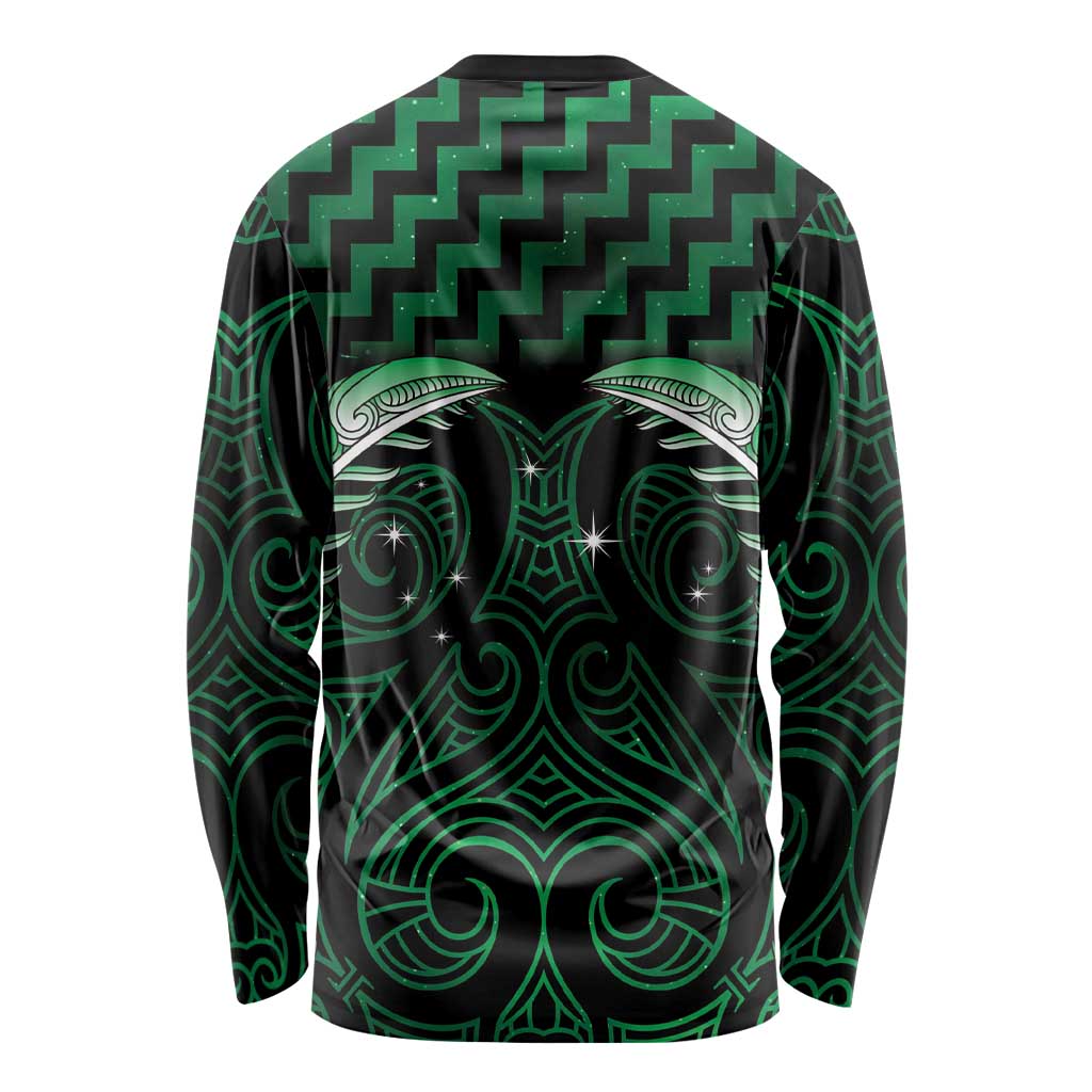 Green Matariki New Zealand Long Sleeve Shirt Maori Poutama Galaxy Vibes LT14 - Polynesian Pride