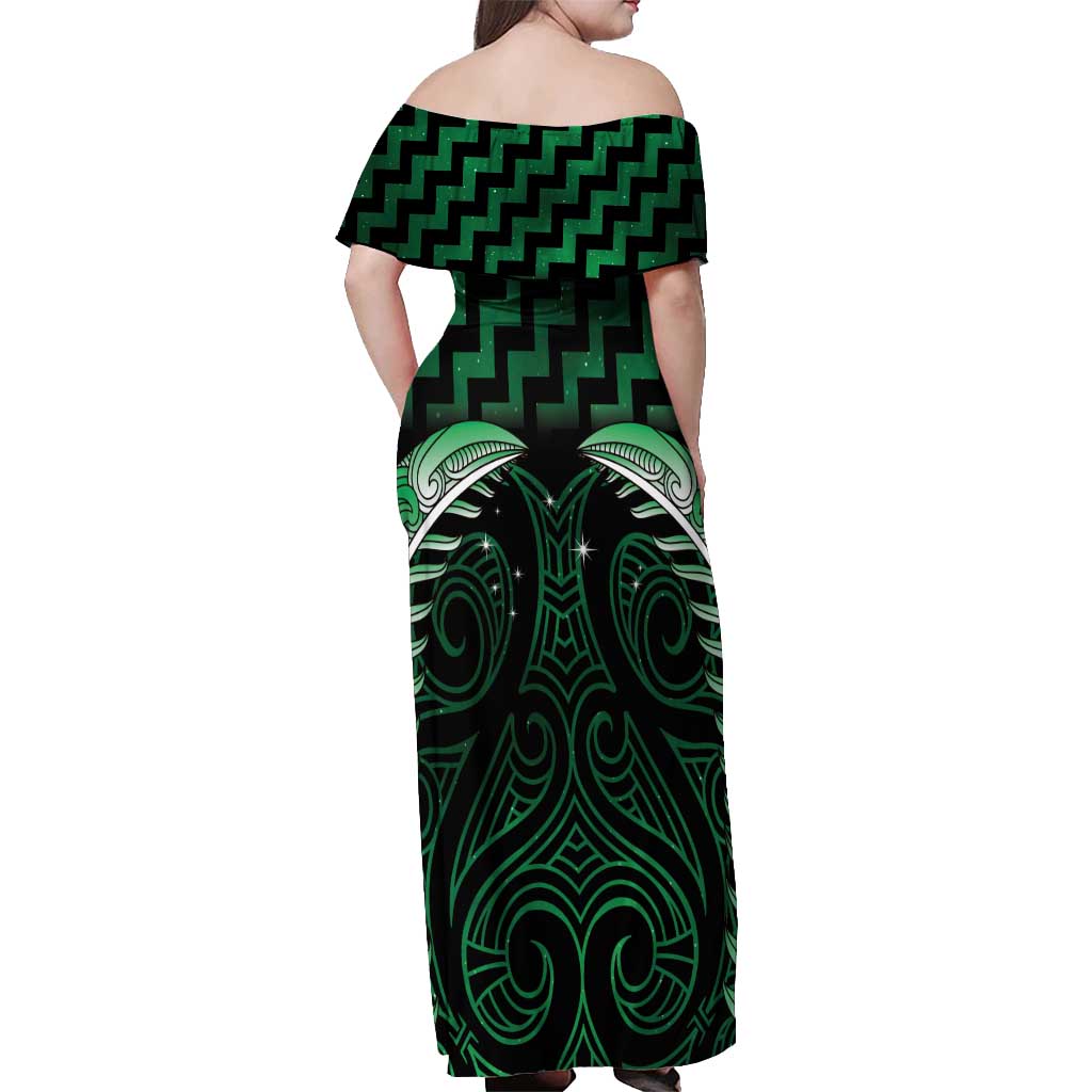Green Matariki New Zealand Off Shoulder Maxi Dress Maori Poutama Galaxy Vibes LT14 - Polynesian Pride