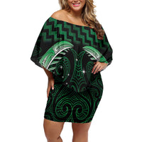 Green Matariki New Zealand Off Shoulder Short Dress Maori Poutama Galaxy Vibes LT14 Women Green - Polynesian Pride