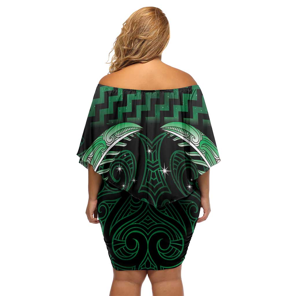 Green Matariki New Zealand Off Shoulder Short Dress Maori Poutama Galaxy Vibes LT14 - Polynesian Pride