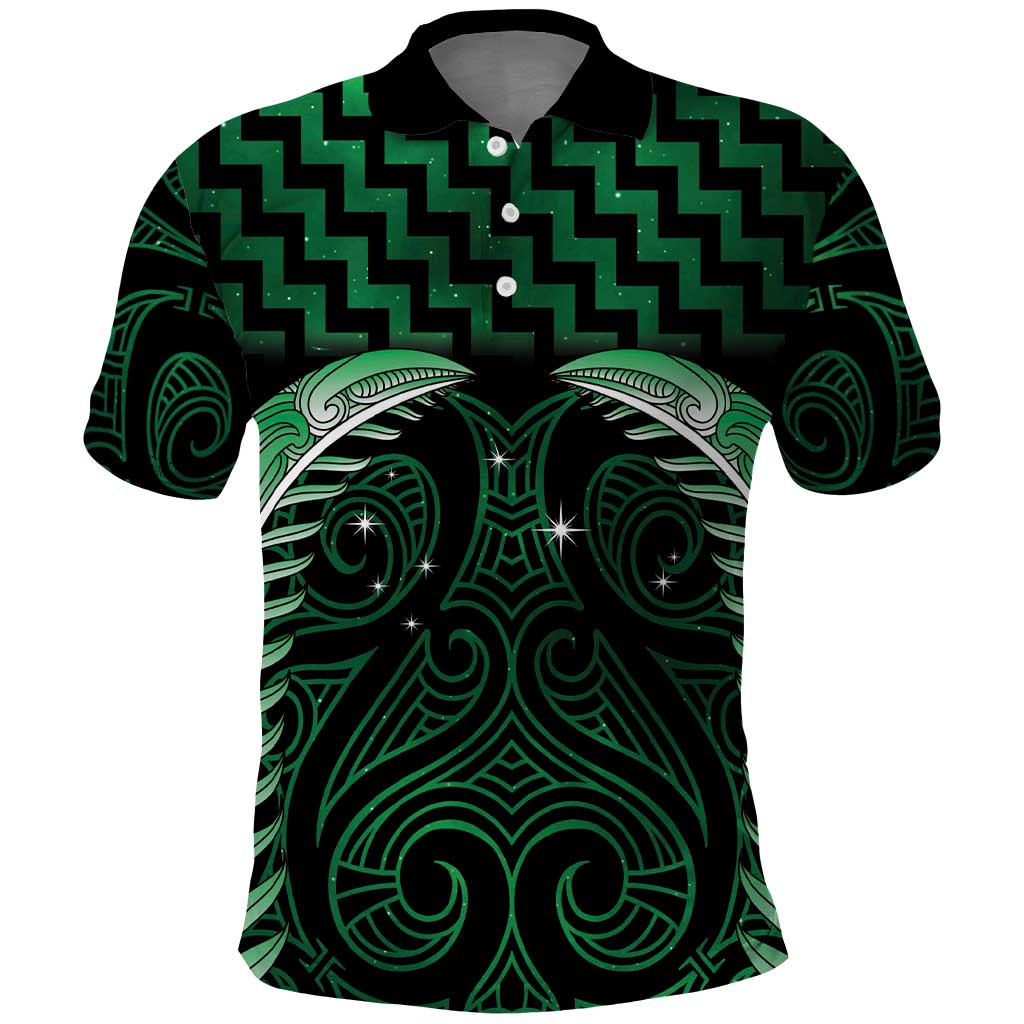 Green Matariki New Zealand Polo Shirt Maori Poutama Galaxy Vibes LT14 Green - Polynesian Pride