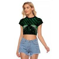 Green Matariki New Zealand Raglan Cropped T Shirt Maori Poutama Galaxy Vibes LT14 Female Green - Polynesian Pride