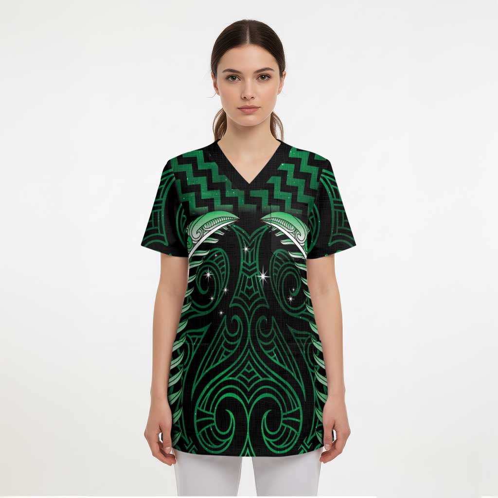 Green Matariki New Zealand Scrub Top Maori Poutama Galaxy Vibes - Polynesian Pride
