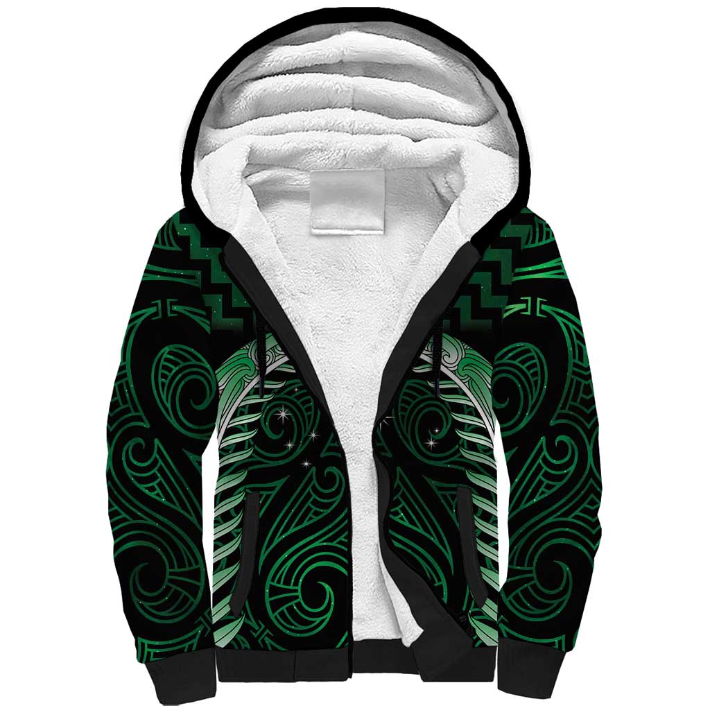 Green Matariki New Zealand Sherpa Hoodie Maori Poutama Galaxy Vibes LT14 Unisex Green - Polynesian Pride
