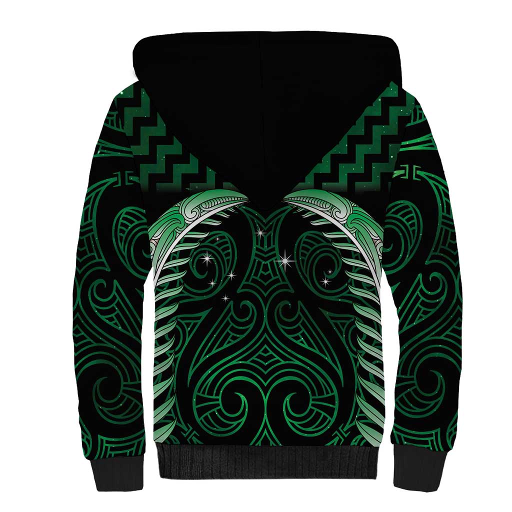 Green Matariki New Zealand Sherpa Hoodie Maori Poutama Galaxy Vibes LT14 - Polynesian Pride