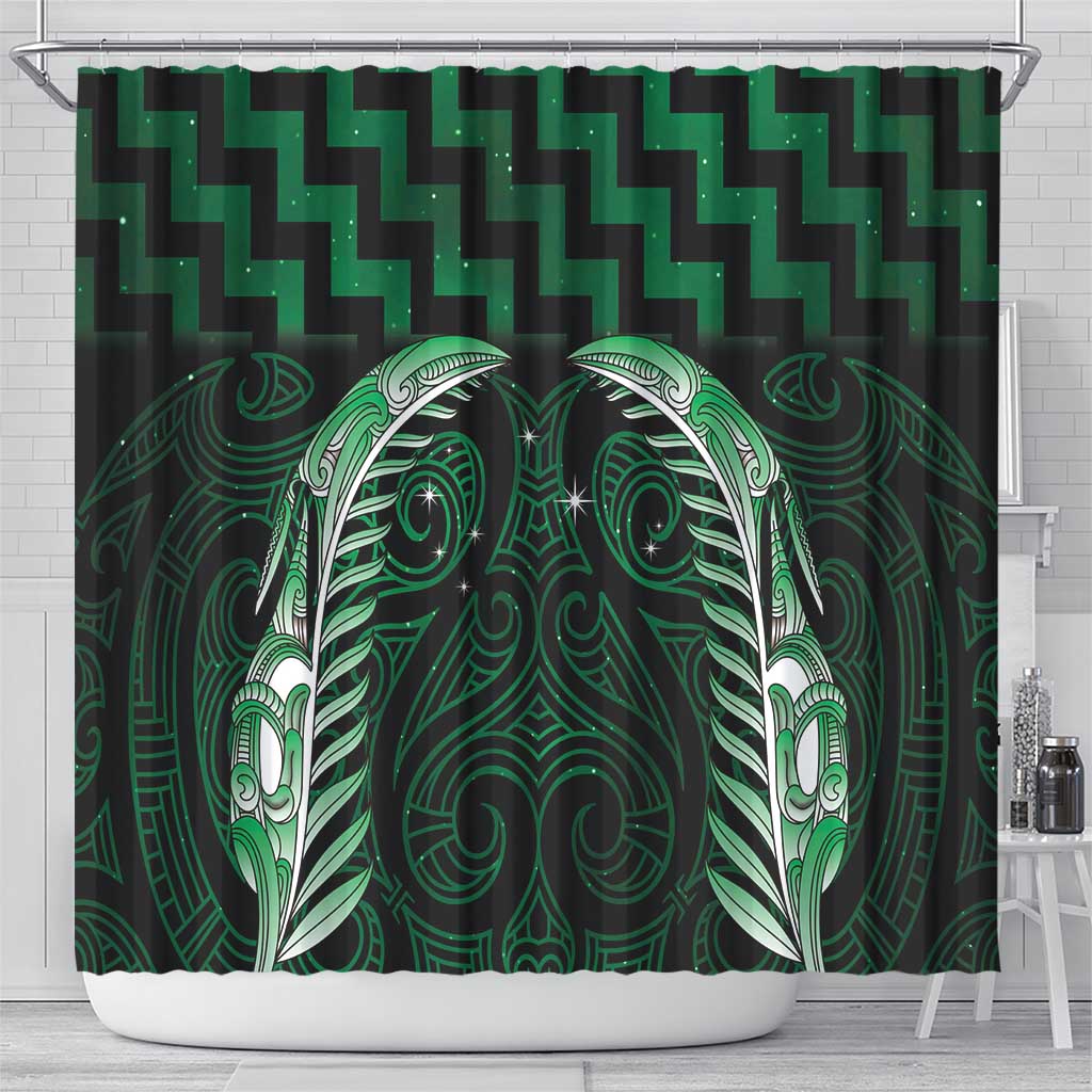 Green Matariki New Zealand Shower Curtain Maori Poutama Galaxy Vibes LT14 - Polynesian Pride