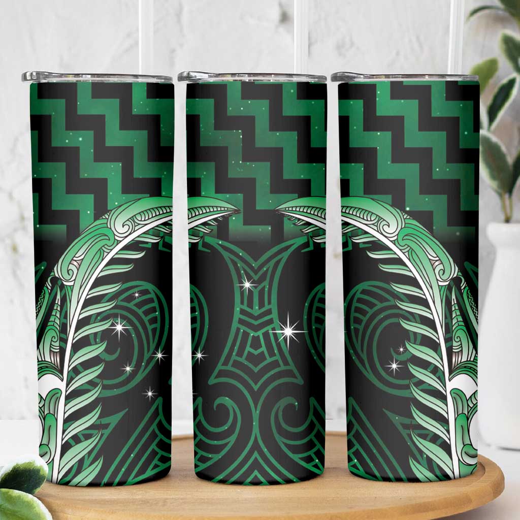 Green Matariki New Zealand Skinny Tumbler Maori Poutama Galaxy Vibes LT14 - Polynesian Pride