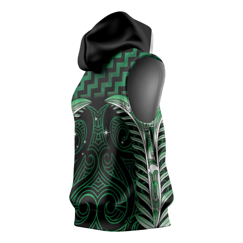 Green Matariki New Zealand Sleeveless Hoodie Maori Poutama Galaxy Vibes LT14 - Polynesian Pride