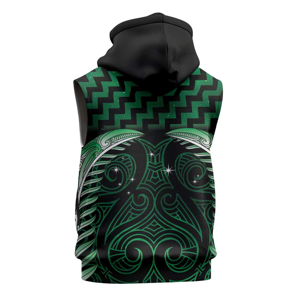 Green Matariki New Zealand Sleeveless Zip Hoodie Maori Poutama Galaxy Vibes LT14 - Polynesian Pride