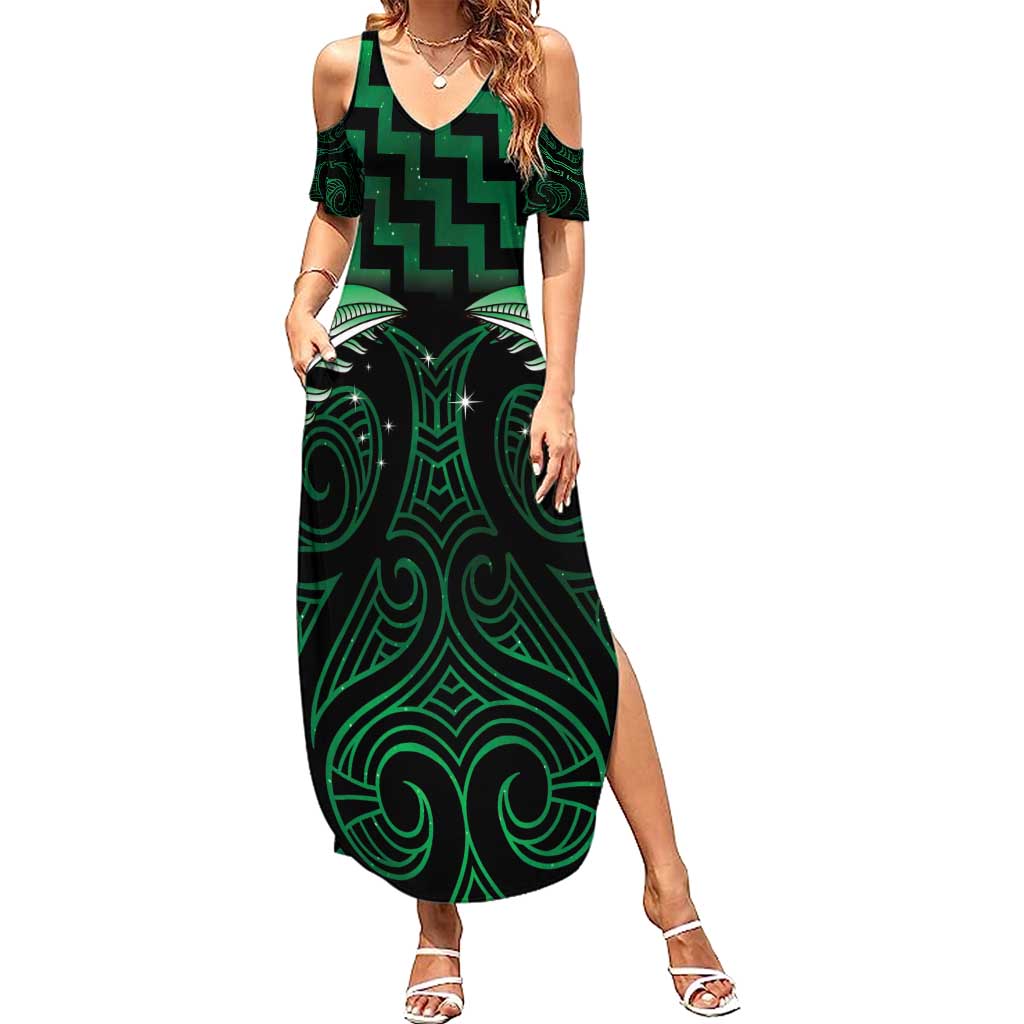 Green Matariki New Zealand Summer Maxi Dress Maori Poutama Galaxy Vibes LT14 Women Green - Polynesian Pride