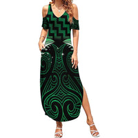 Green Matariki New Zealand Summer Maxi Dress Maori Poutama Galaxy Vibes LT14 Women Green - Polynesian Pride