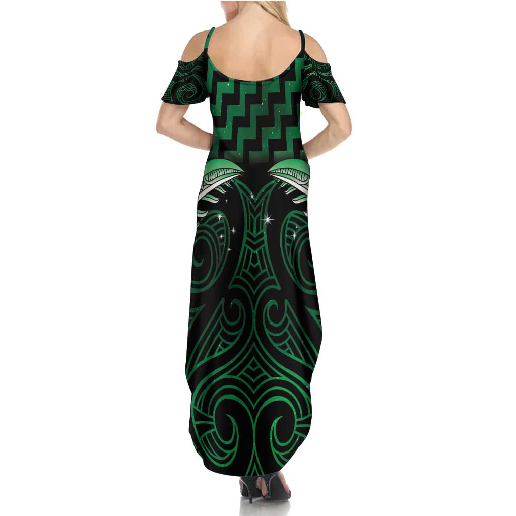 Green Matariki New Zealand Summer Maxi Dress Maori Poutama Galaxy Vibes LT14 - Polynesian Pride