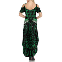 Green Matariki New Zealand Summer Maxi Dress Maori Poutama Galaxy Vibes LT14 - Polynesian Pride