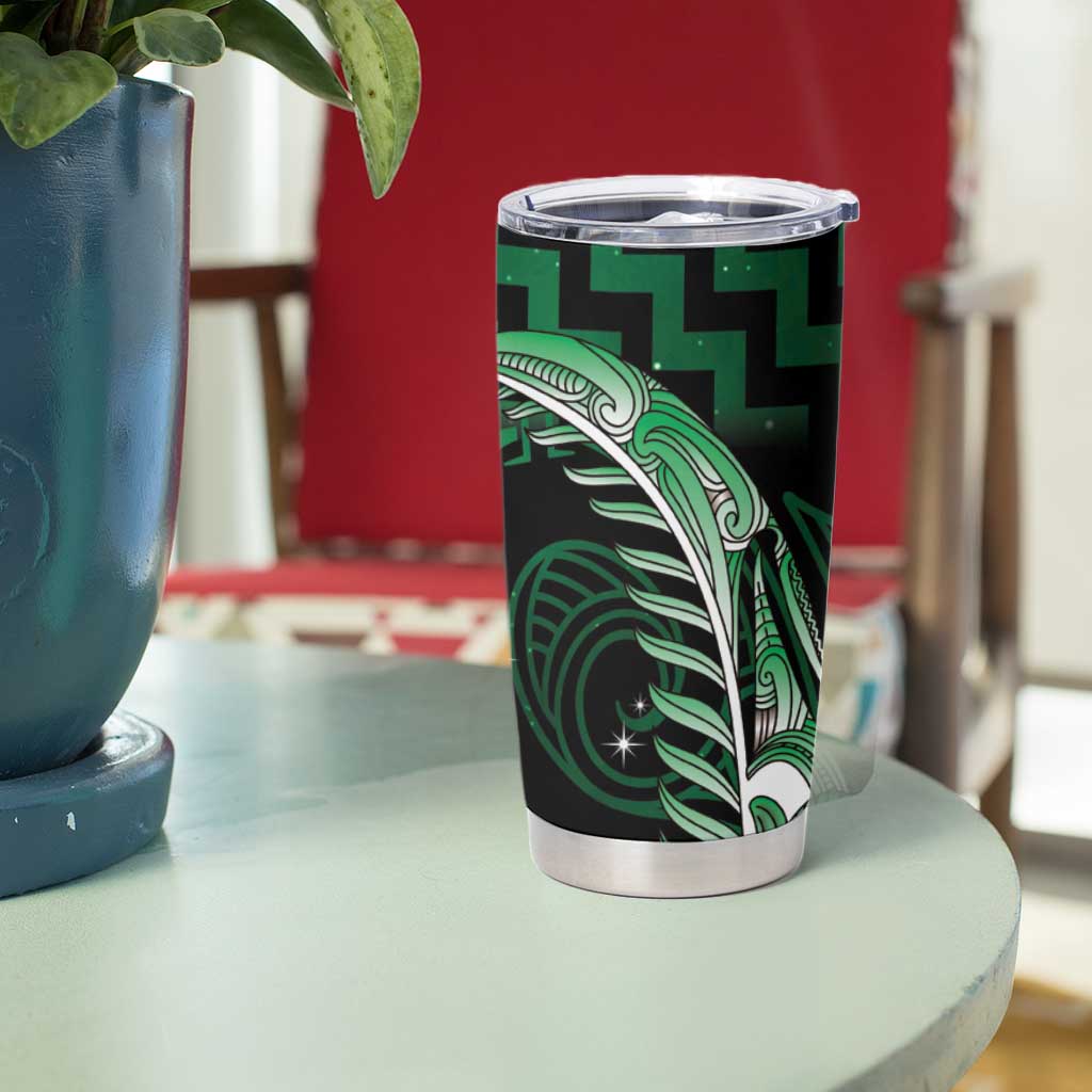 Green Matariki New Zealand Tumbler Cup Maori Poutama Galaxy Vibes LT14 - Polynesian Pride