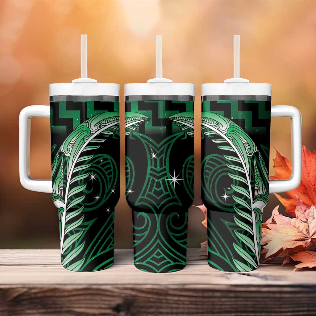 Green Matariki New Zealand Tumbler With Handle Maori Poutama Galaxy Vibes LT14 - Polynesian Pride