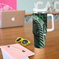 Green Matariki New Zealand Tumbler With Handle Maori Poutama Galaxy Vibes LT14 - Polynesian Pride