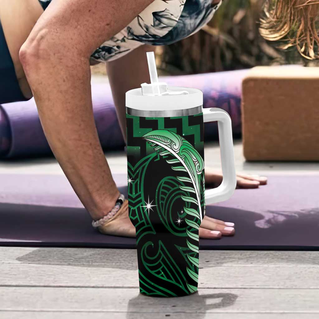 Green Matariki New Zealand Tumbler With Handle Maori Poutama Galaxy Vibes LT14 - Polynesian Pride