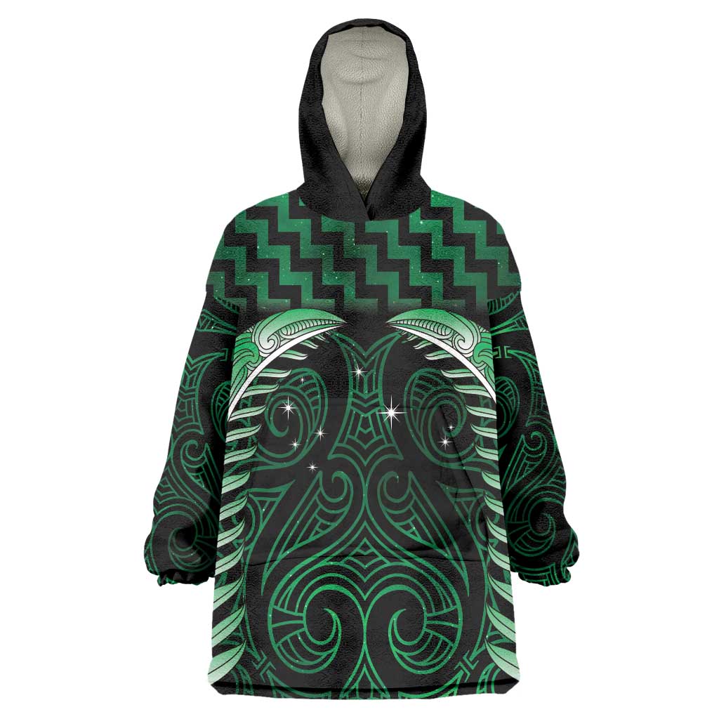 Green Matariki New Zealand Wearable Blanket Hoodie Maori Poutama Galaxy Vibes LT14 One Size Green - Polynesian Pride