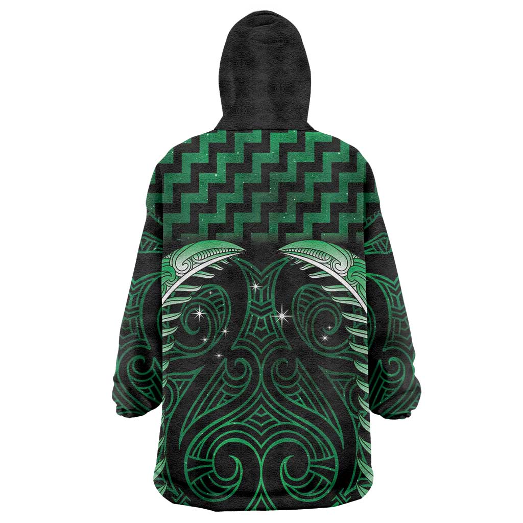 Green Matariki New Zealand Wearable Blanket Hoodie Maori Poutama Galaxy Vibes LT14 - Polynesian Pride