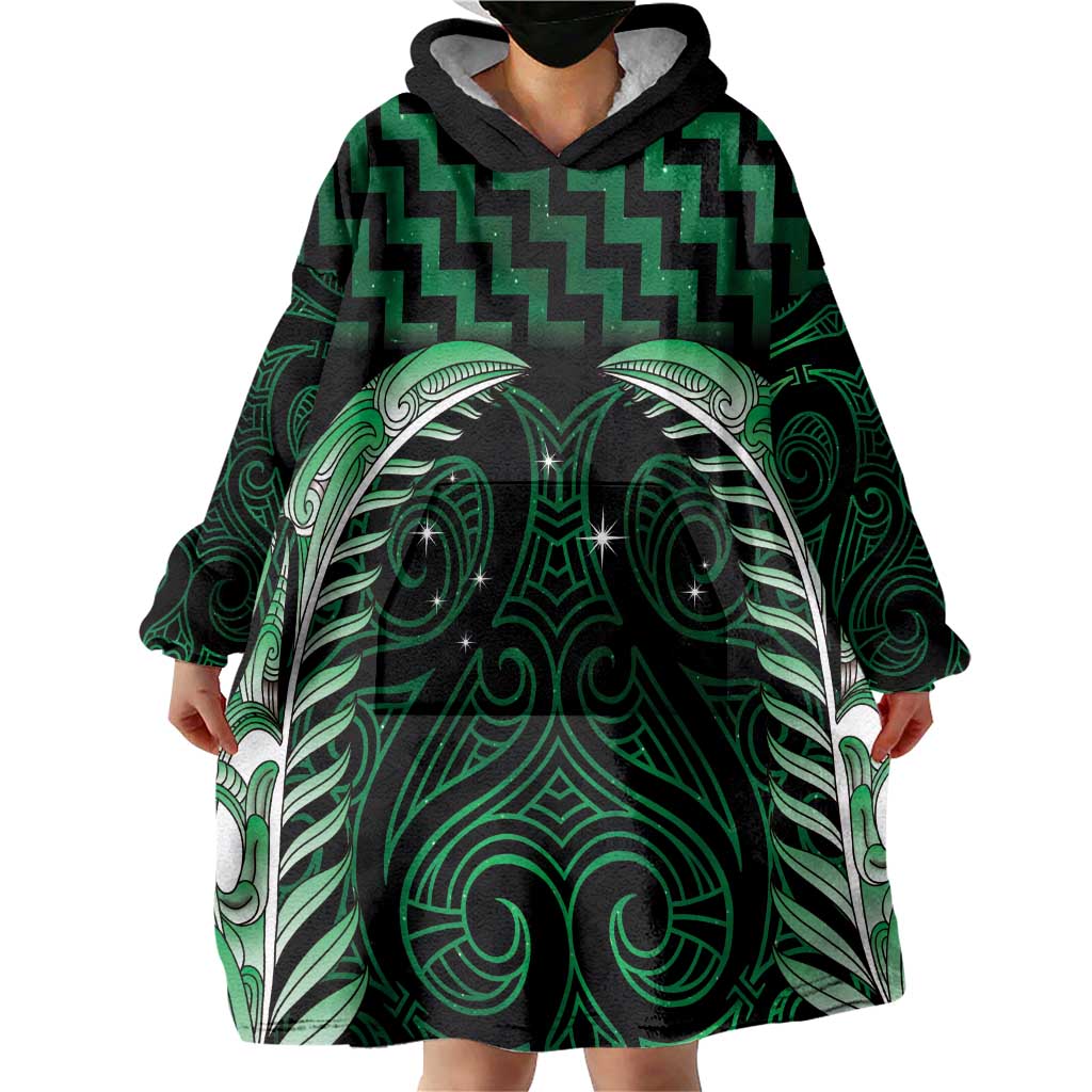 Green Matariki New Zealand Wearable Blanket Hoodie Maori Poutama Galaxy Vibes LT14 - Polynesian Pride
