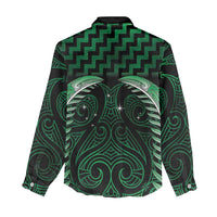 Green Matariki New Zealand Women Casual Shirt Maori Poutama Galaxy Vibes